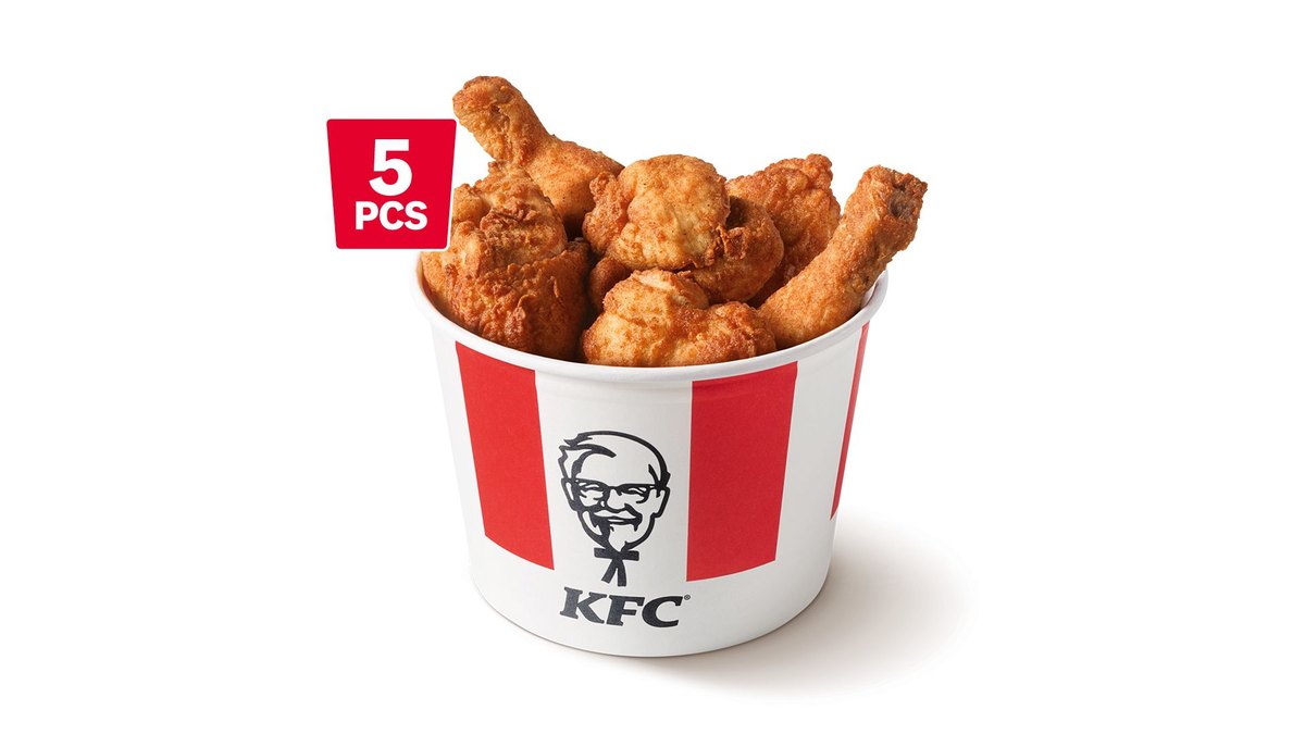 Officiële KFC-productfoto van een Bucket met 5 Original pieces