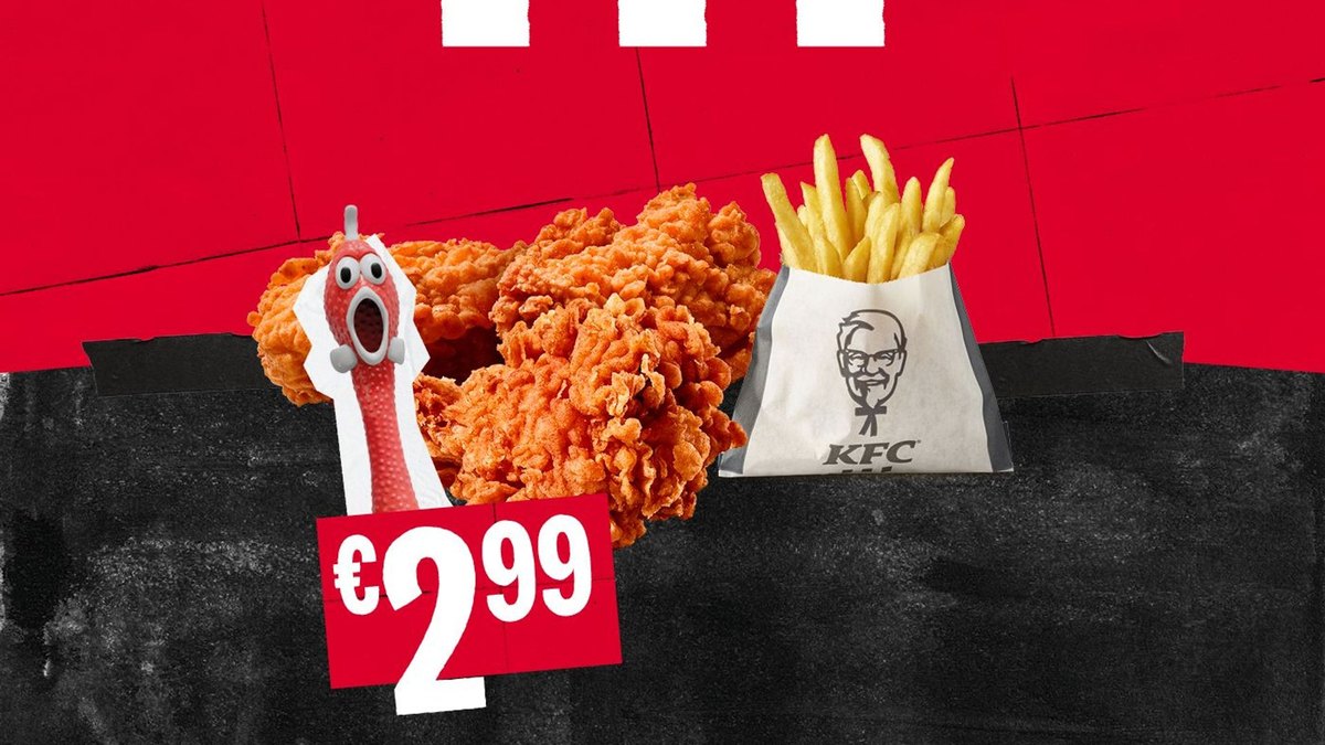 Officieel KFC-actiebeeld van de Snack Deal: 3 Hot Wings met een kleine friet voor €2,99